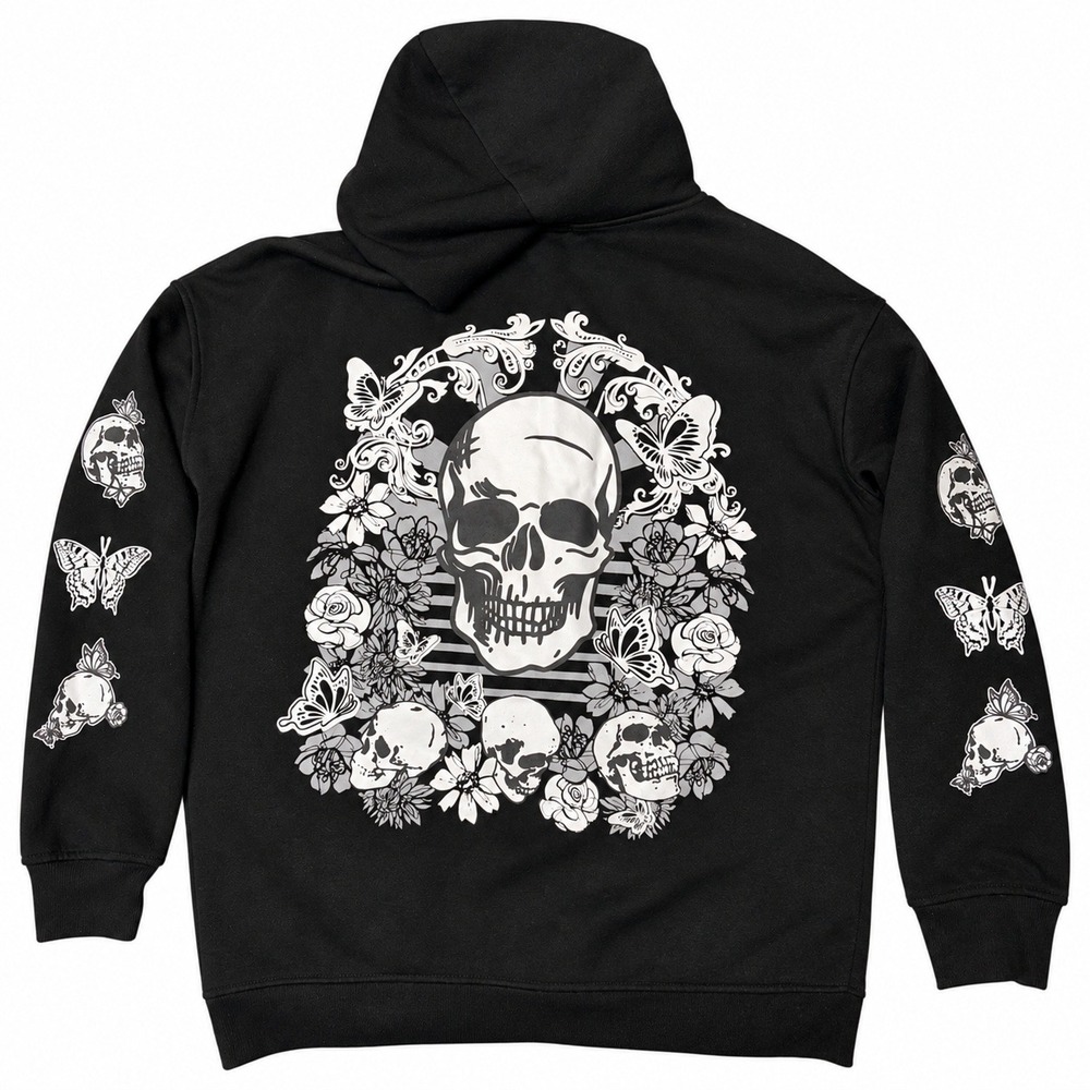 Rue21 Skull Floral Butterfly Hoodie Zip M Goth Grunge Halloween Fairy Goth Emo